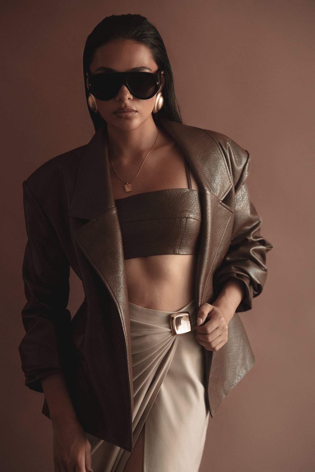 Brown Olivia PU Leather Jacket