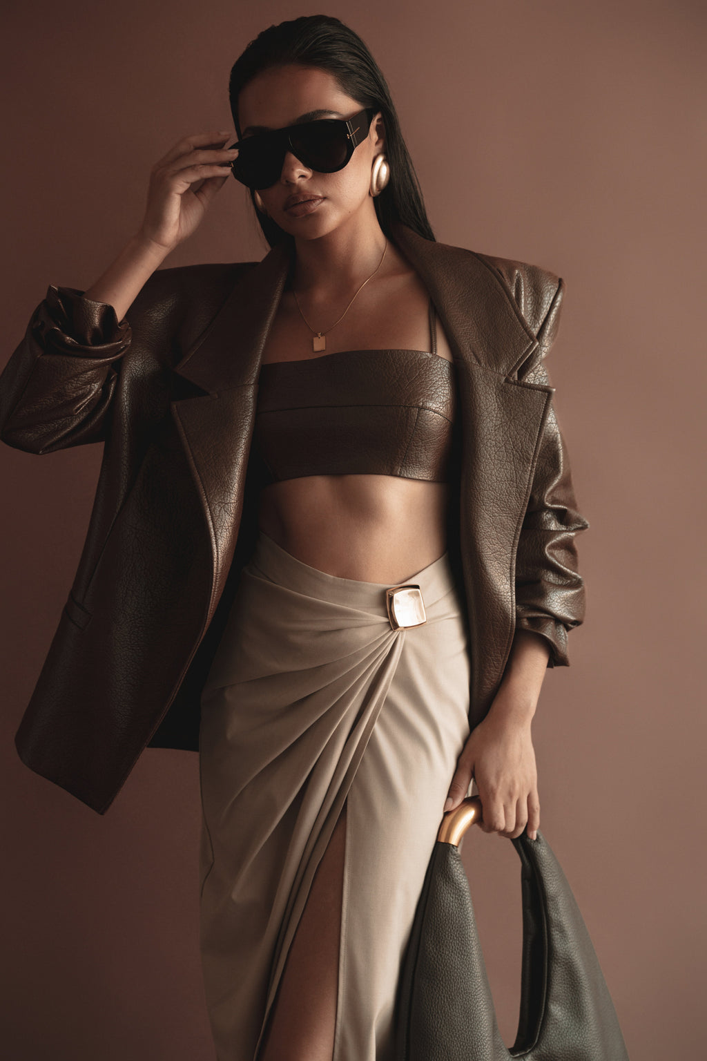 Brown Olivia PU Leather Bralette
