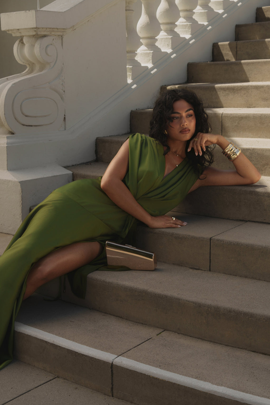 Olive Amalia Satin Maxi Dress