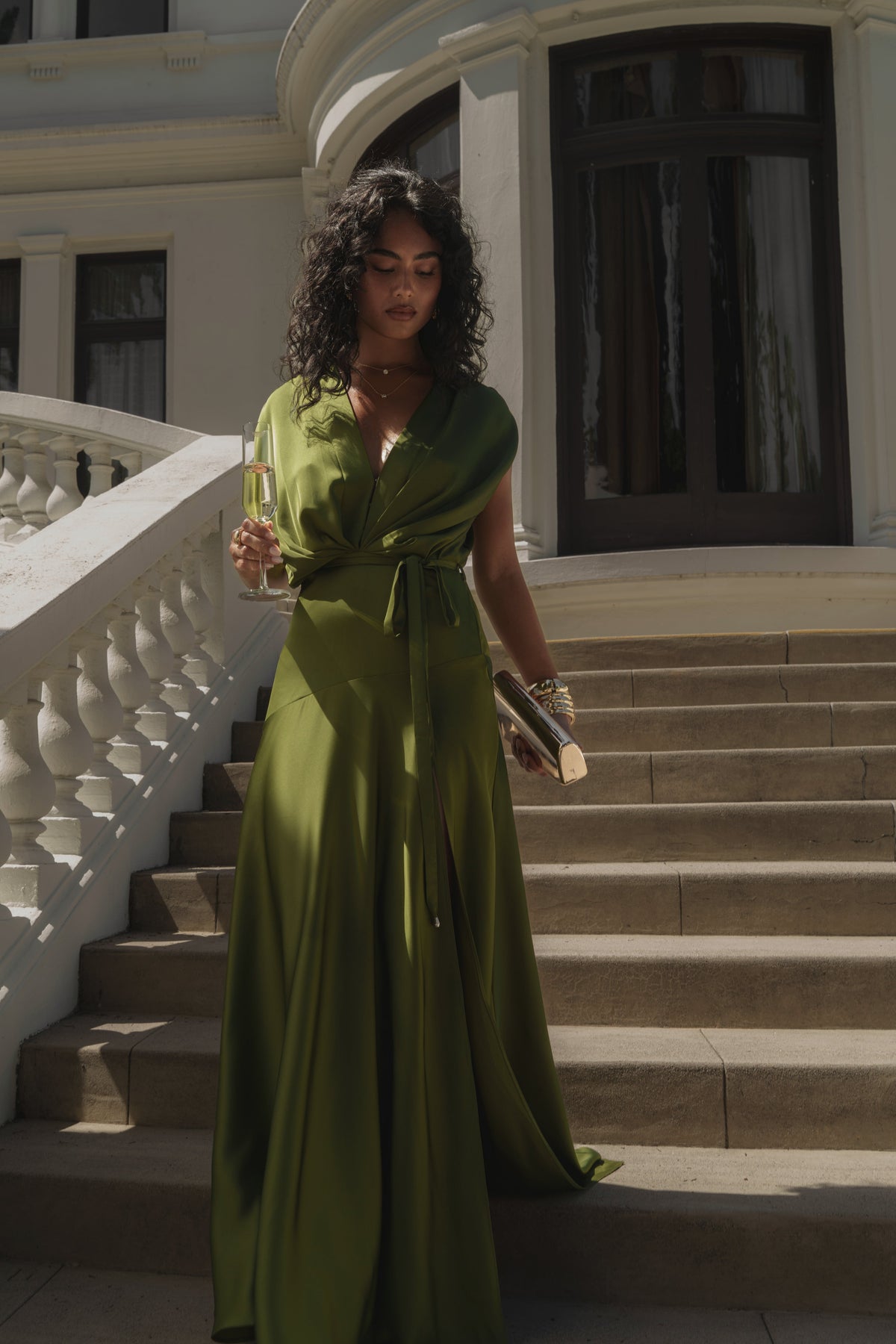Olive Amalia Satin Maxi Dress