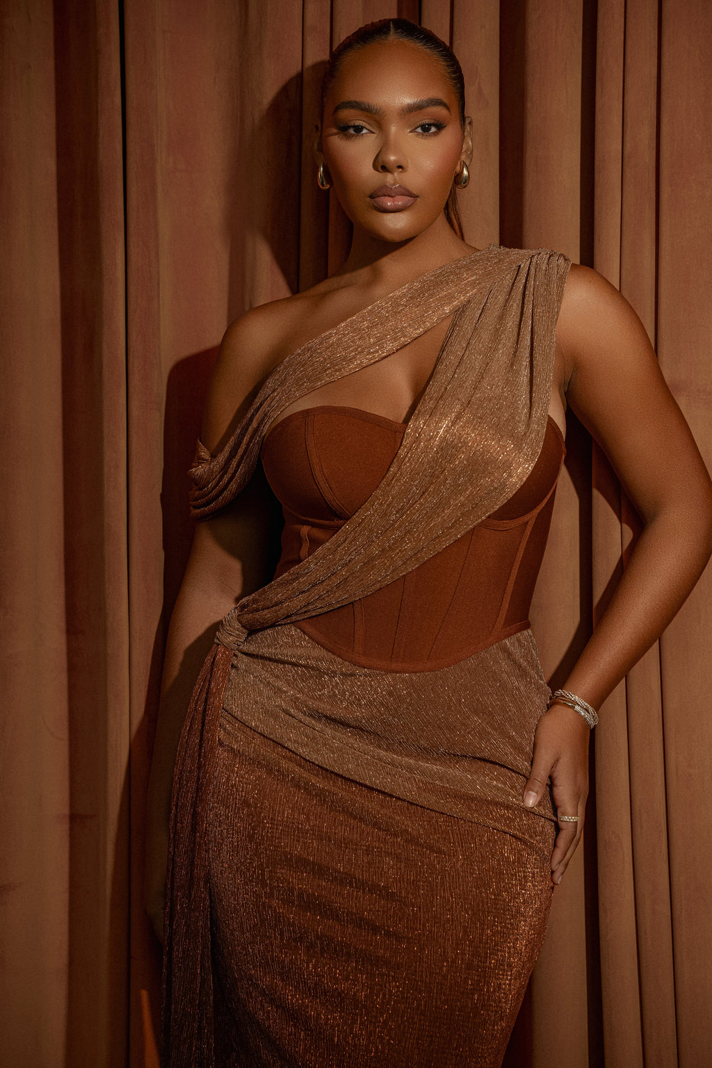 Gold Celestina Draped Maxi Dress