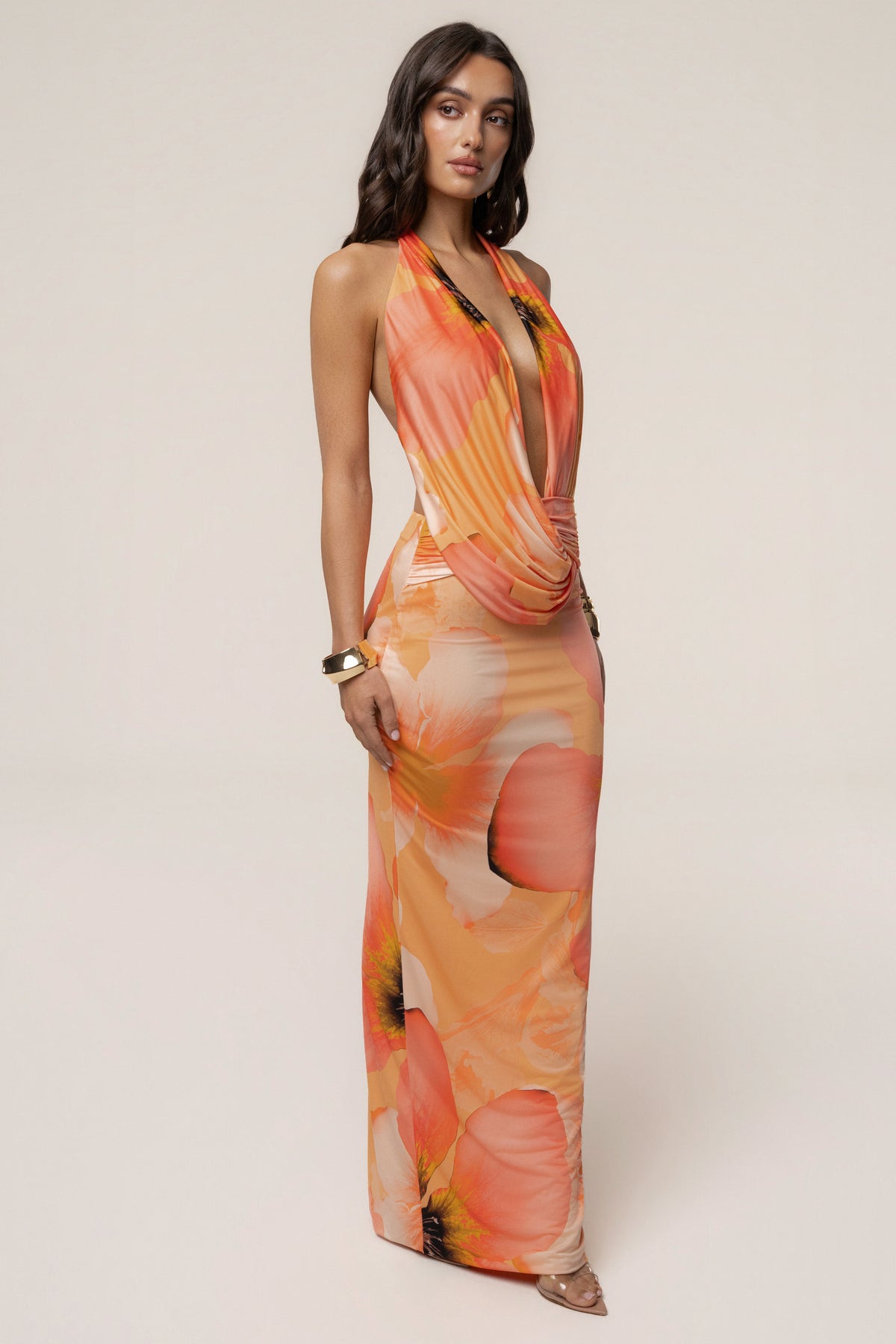 Orange  Dawn Draped Maxi Dress