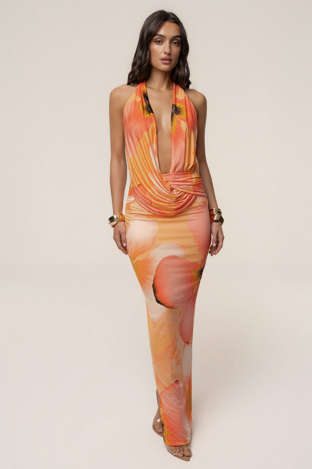 Orange  Dawn Draped Maxi Dress