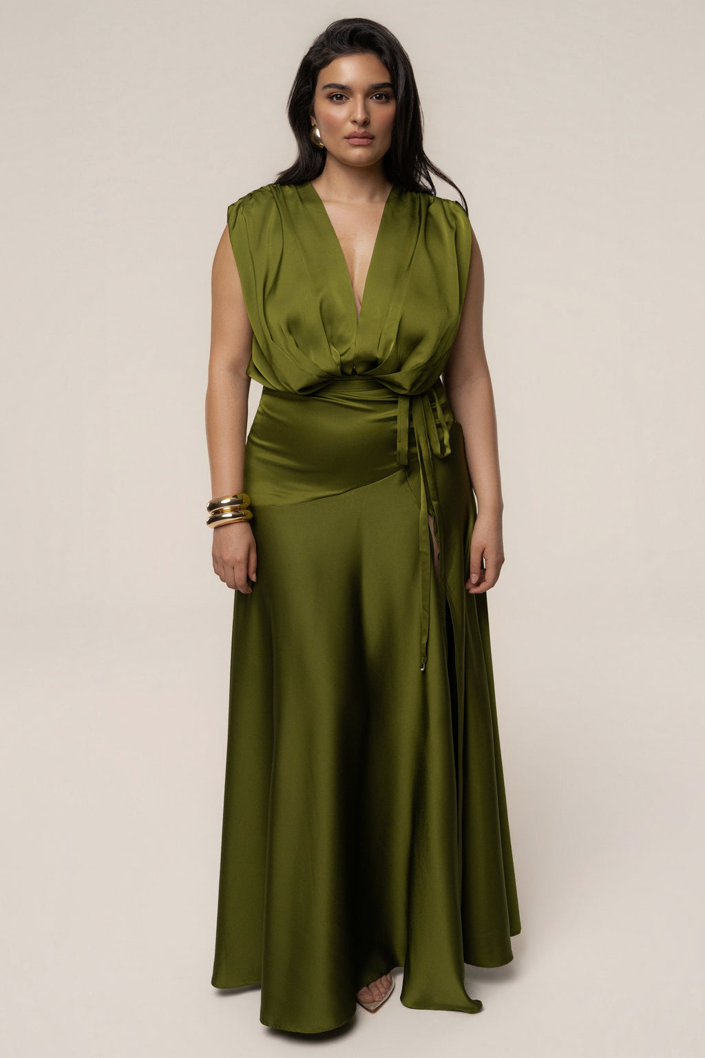 Olive Amalia Satin Maxi Dress