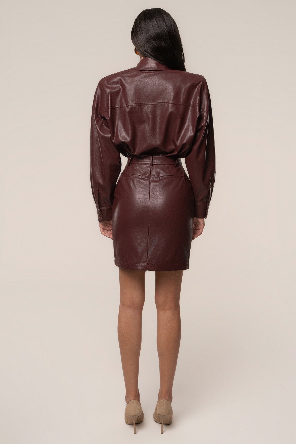 Burgundy Milano PU Leather Skirt