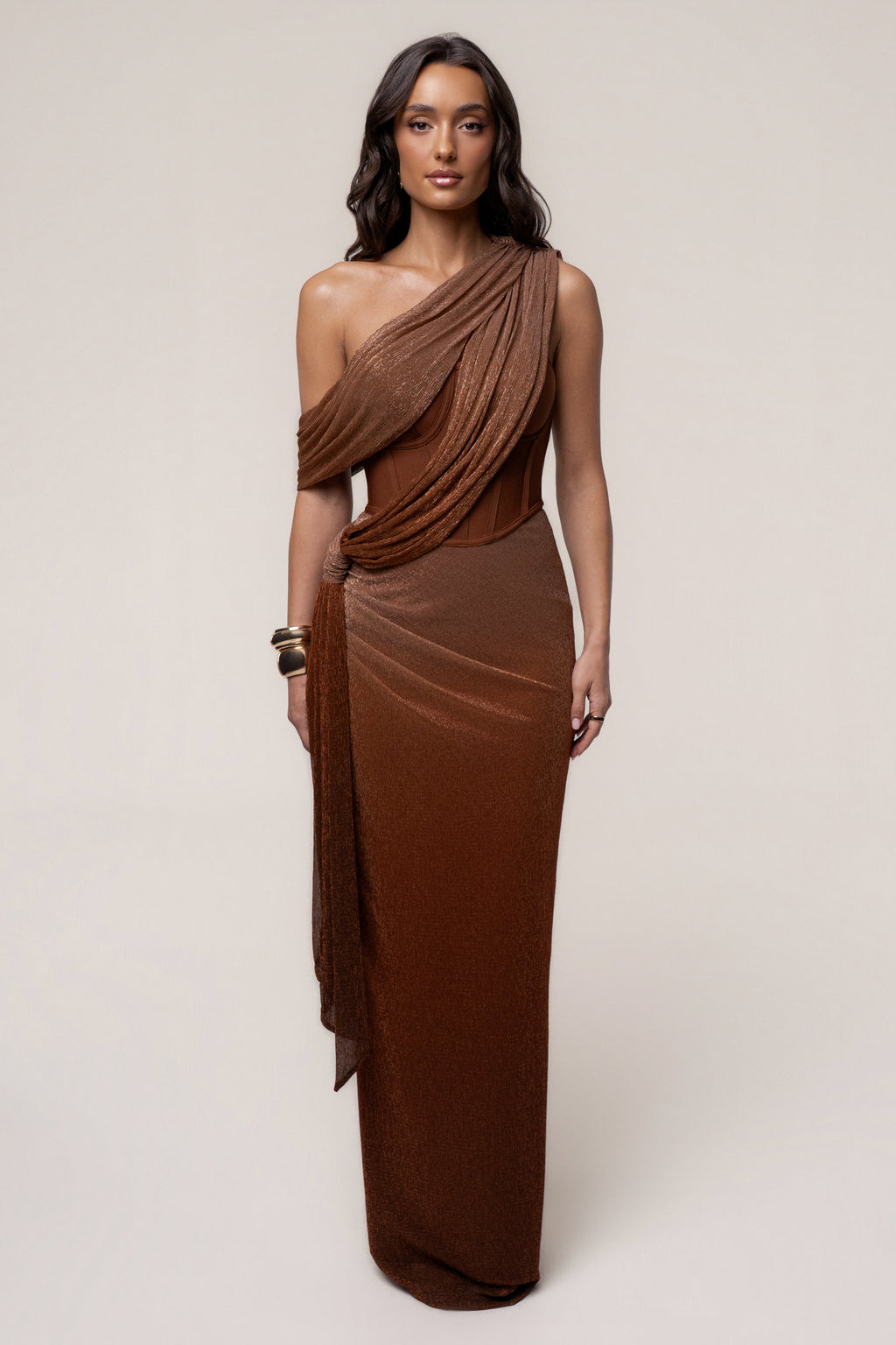 Gold Celestina Draped Maxi Dress