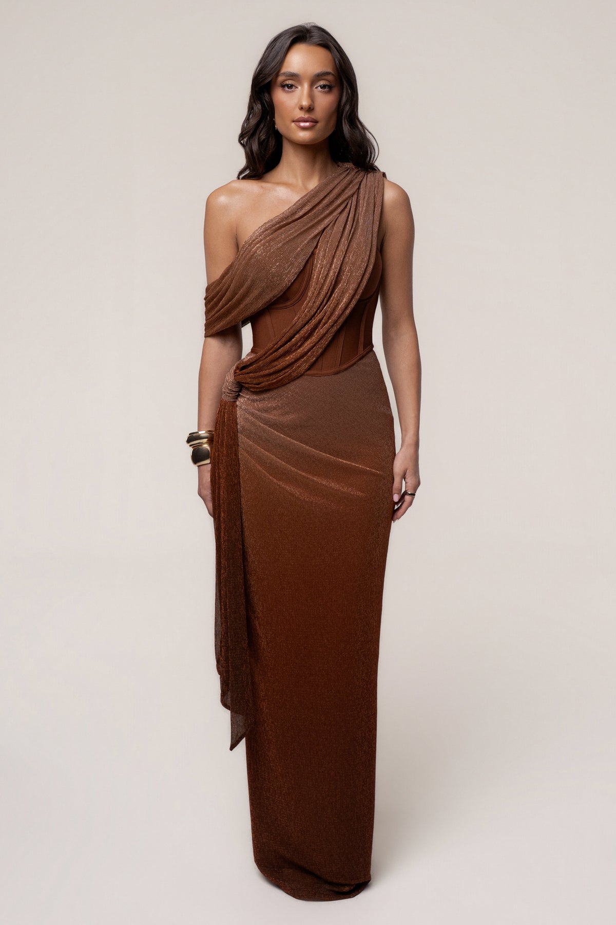 Gold Celestina Draped Maxi Dress