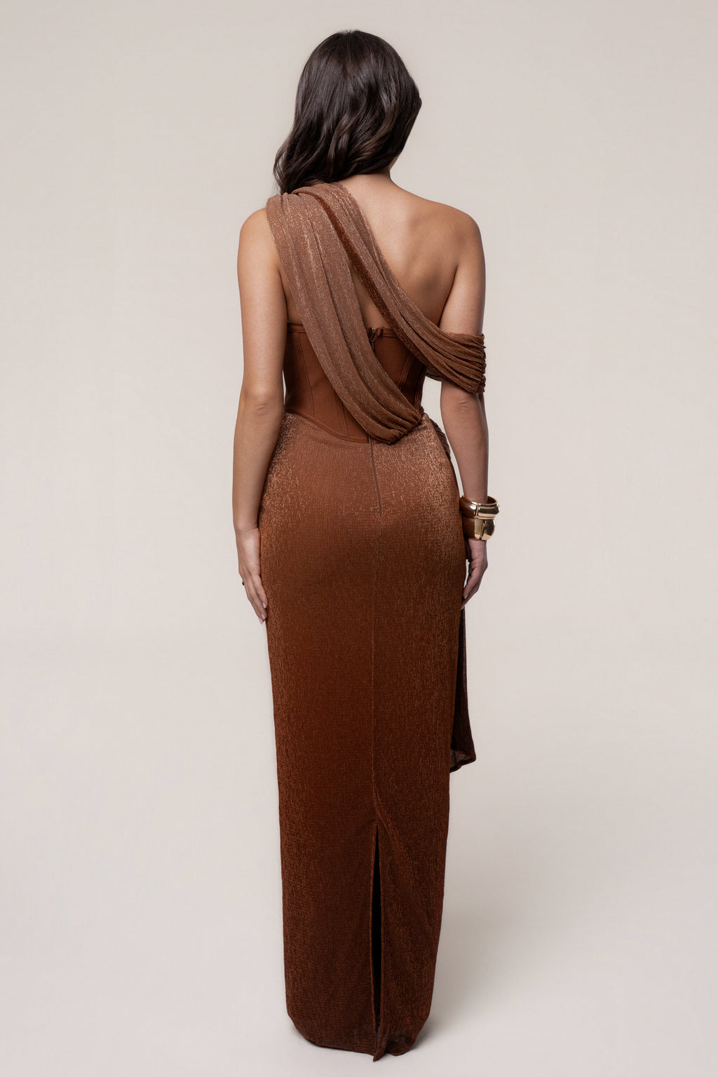 Gold Celestina Draped Maxi Dress