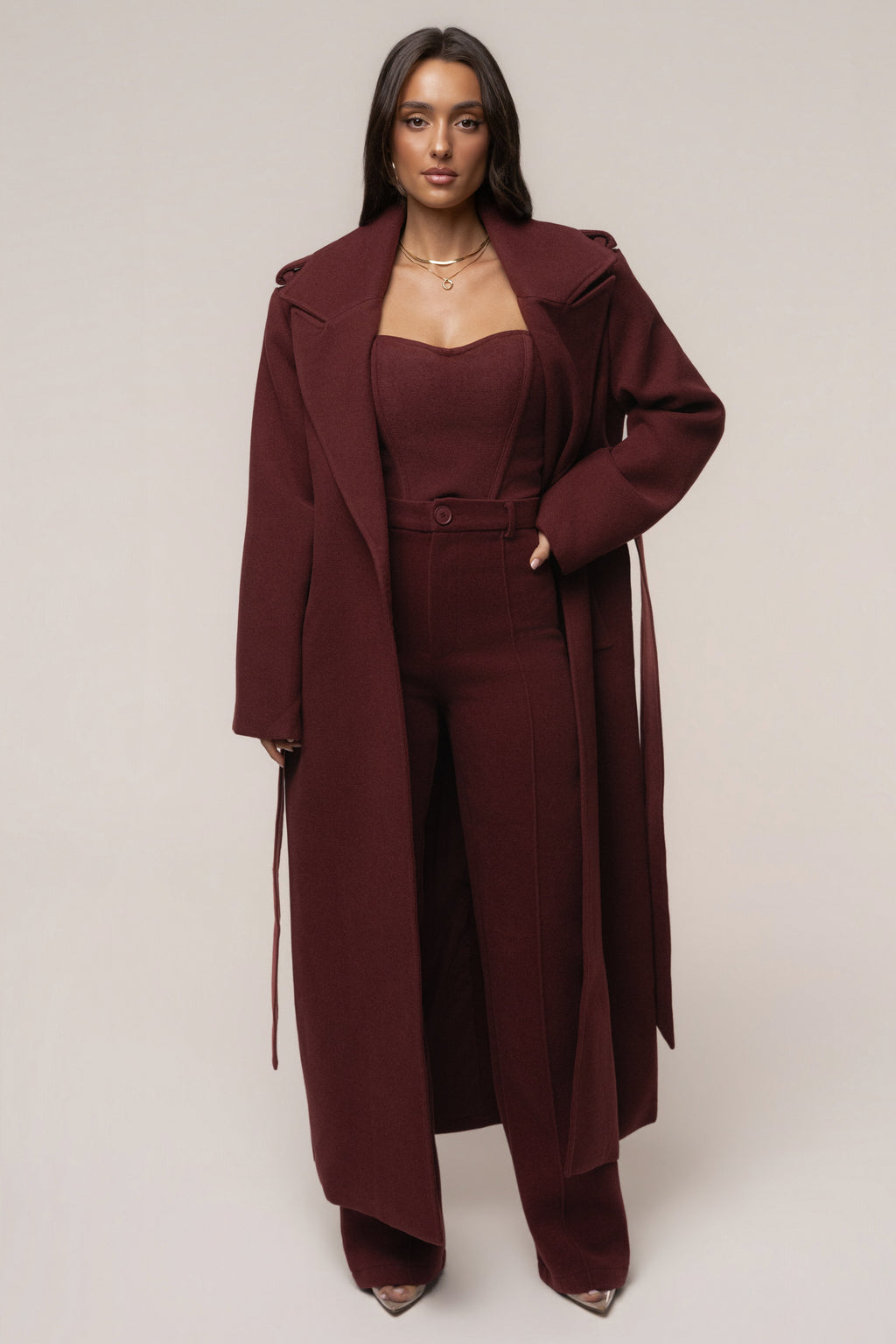 Burgundy Savannah Belted Coat
