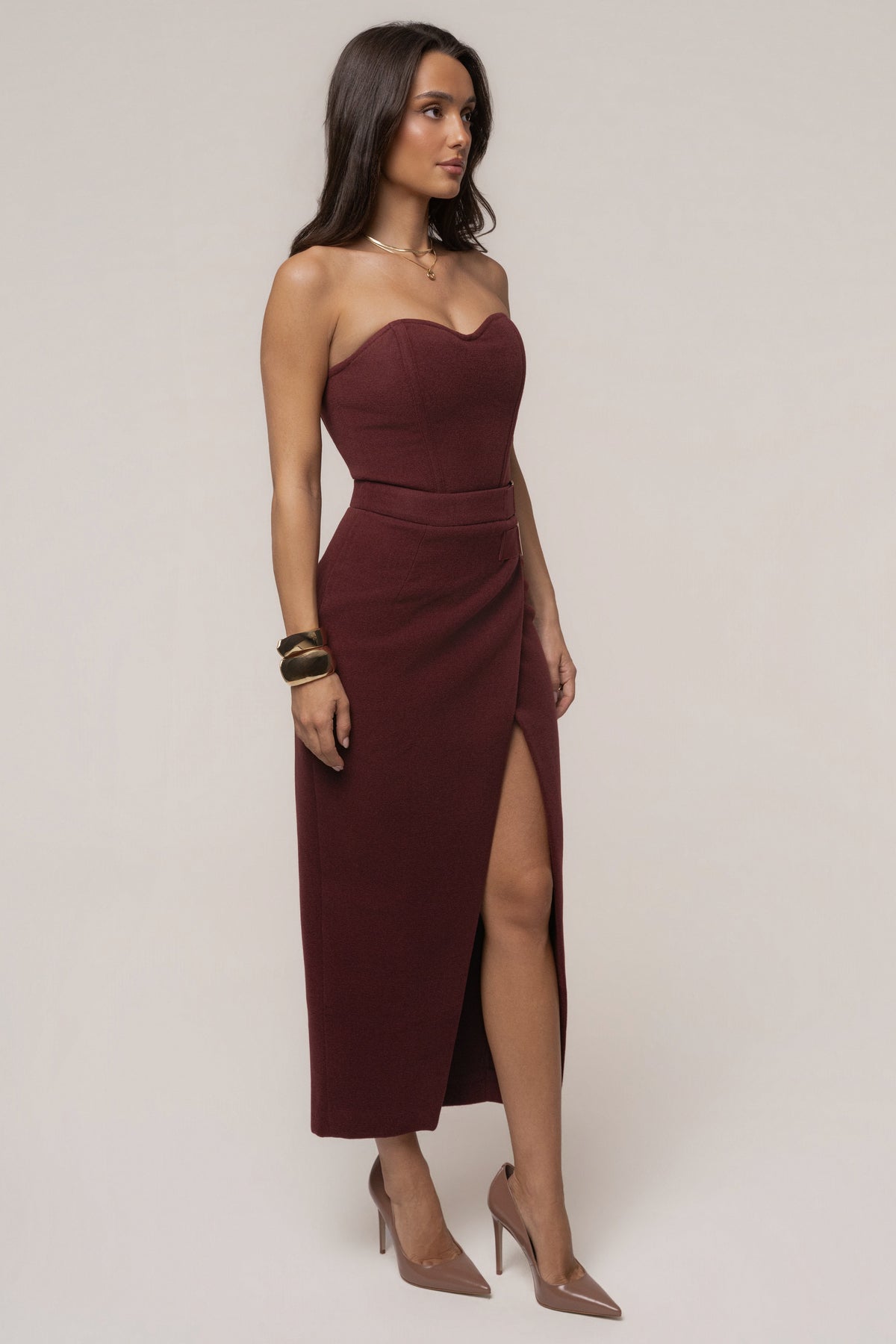 Burgundy Gisele Slit Skirt