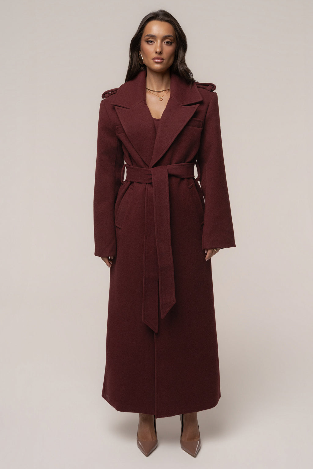 Burgundy Savannah Belted Coat
