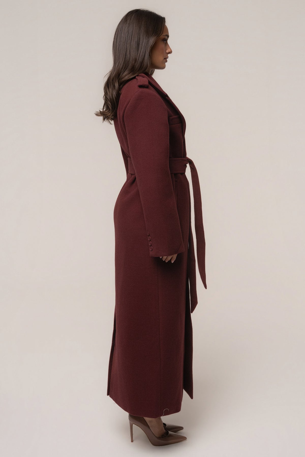 Burgundy Savannah Belted Coat