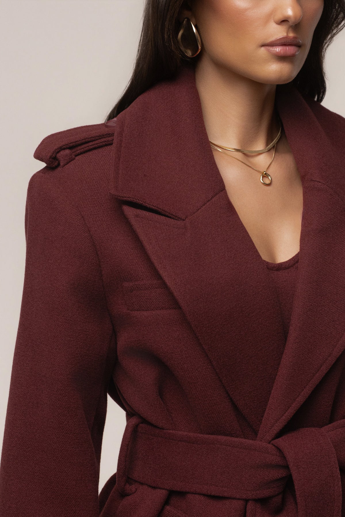 Burgundy Savannah Belted Coat