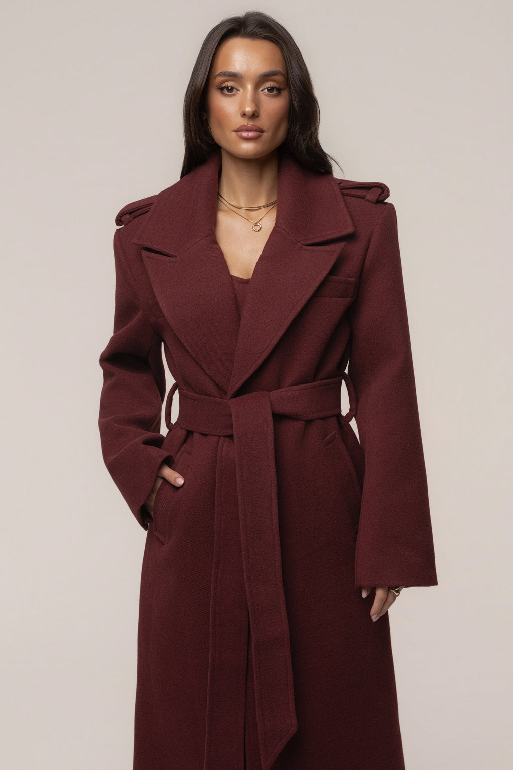 Burgundy Savannah Belted Coat
