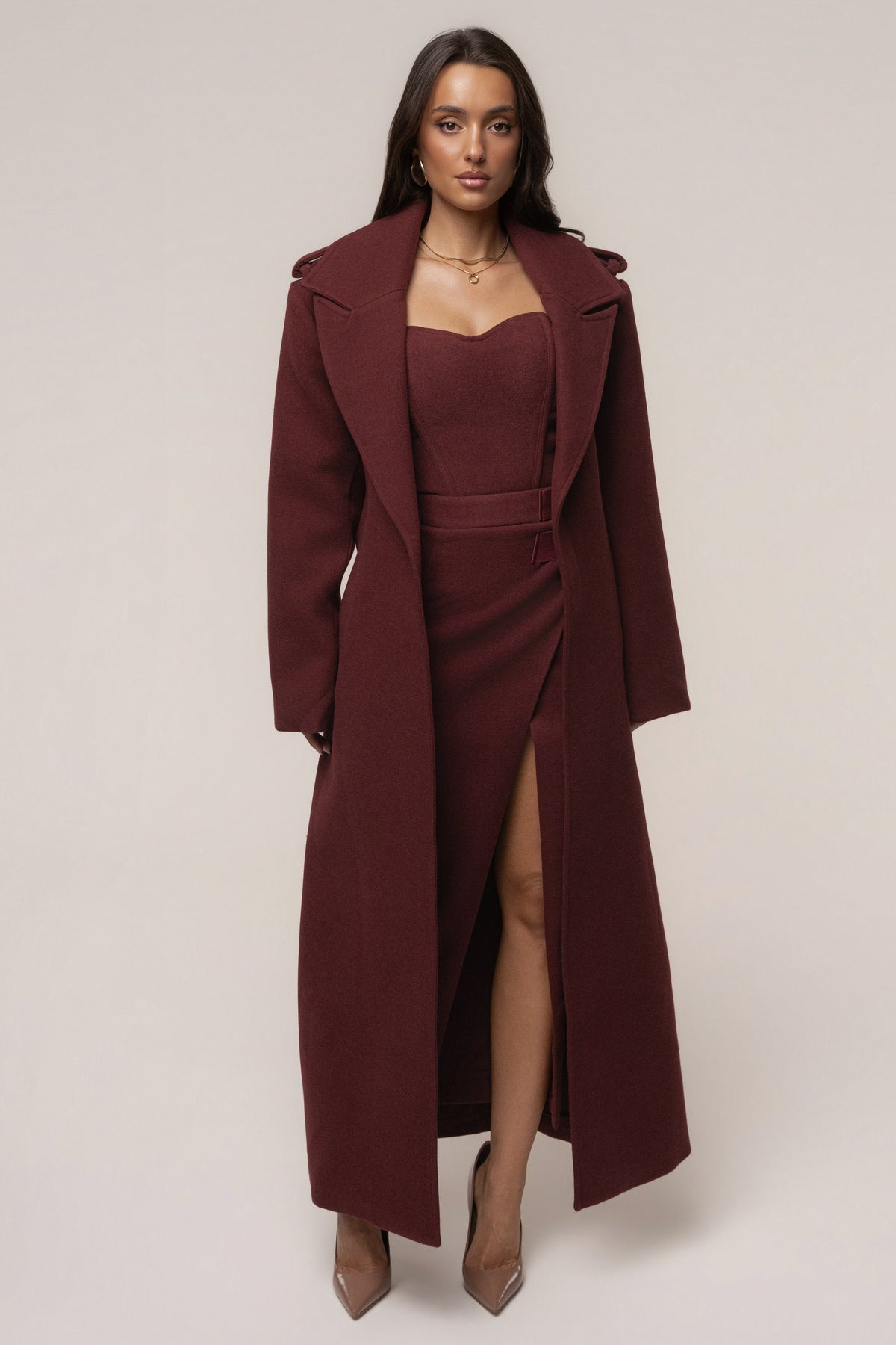 Burgundy Savannah Belted Coat