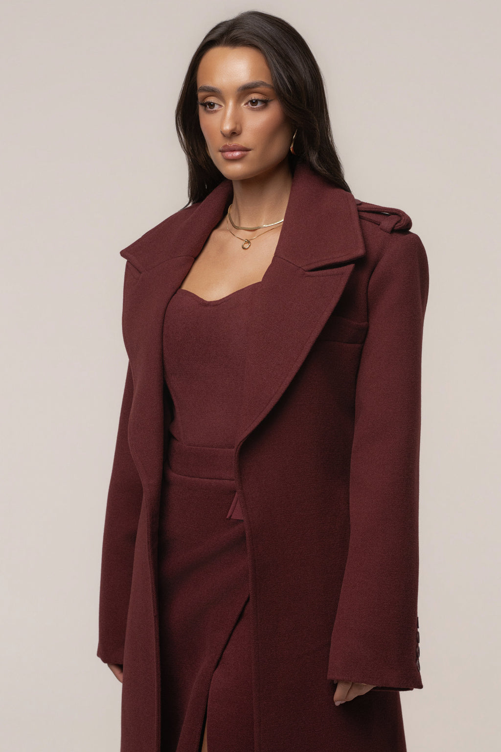 Burgundy Savannah Belted Coat