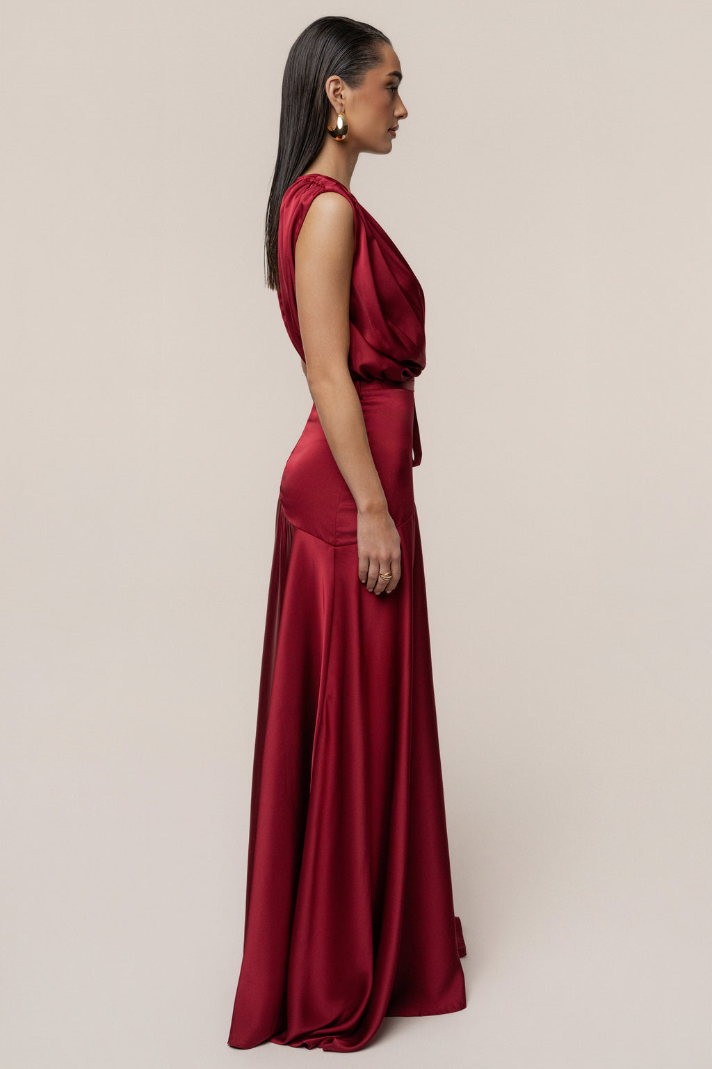 Red Amalia Satin Maxi Dress