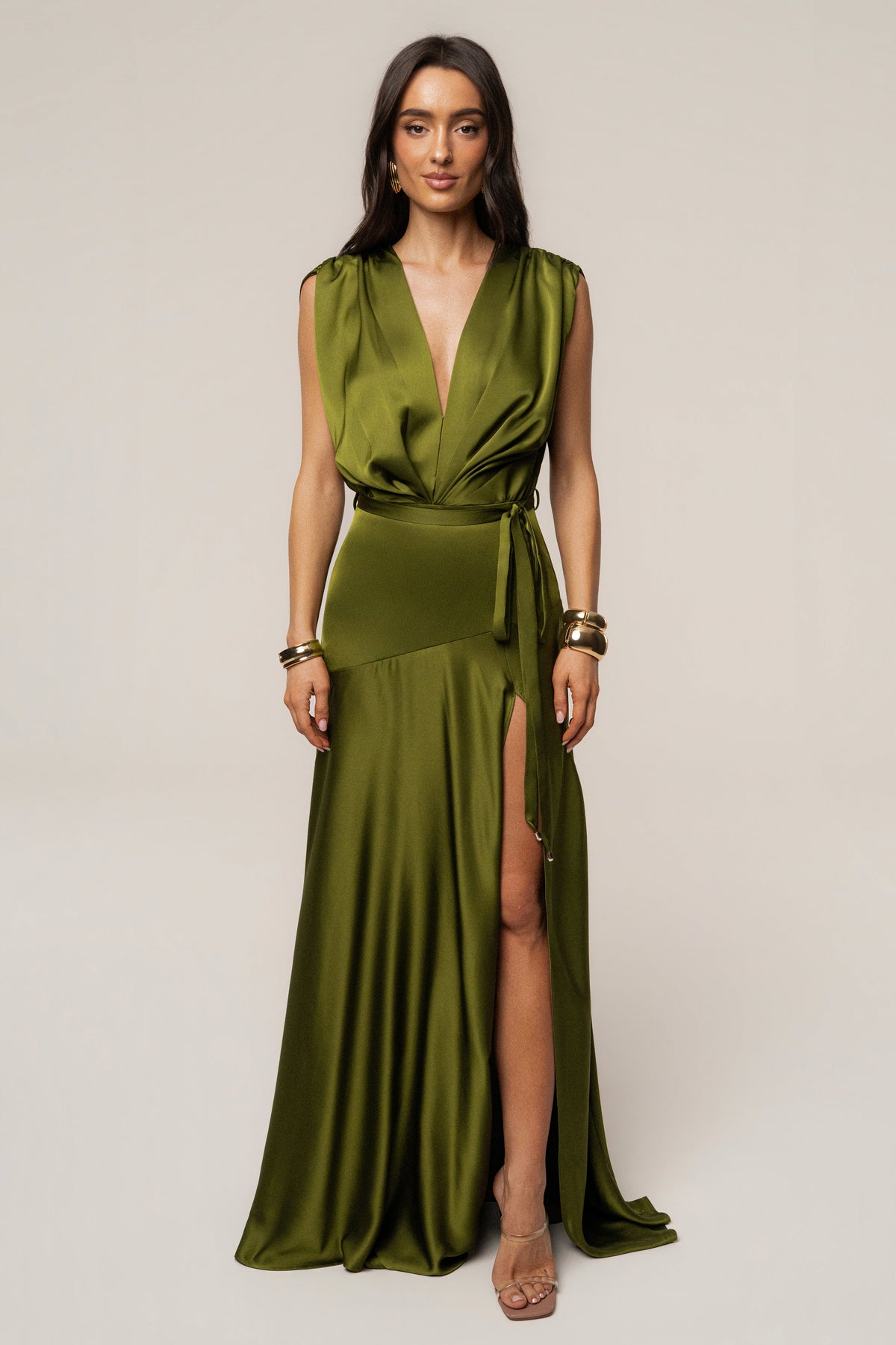 Olive Amalia Satin Maxi Dress