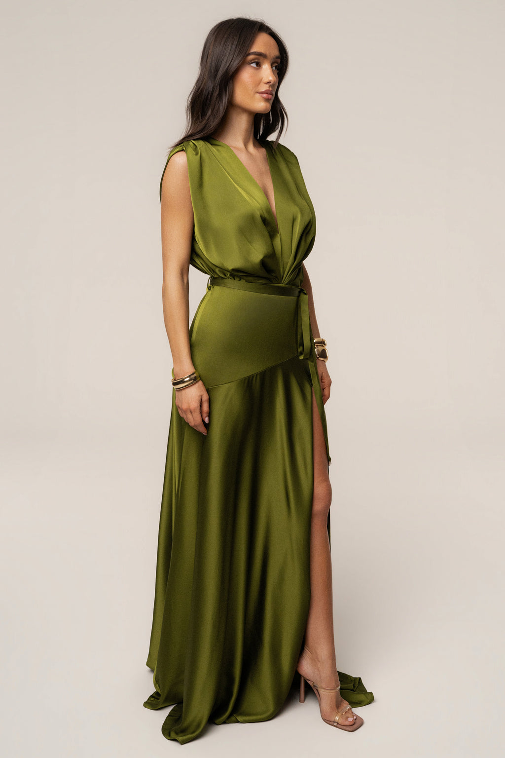 Olive Amalia Satin Maxi Dress