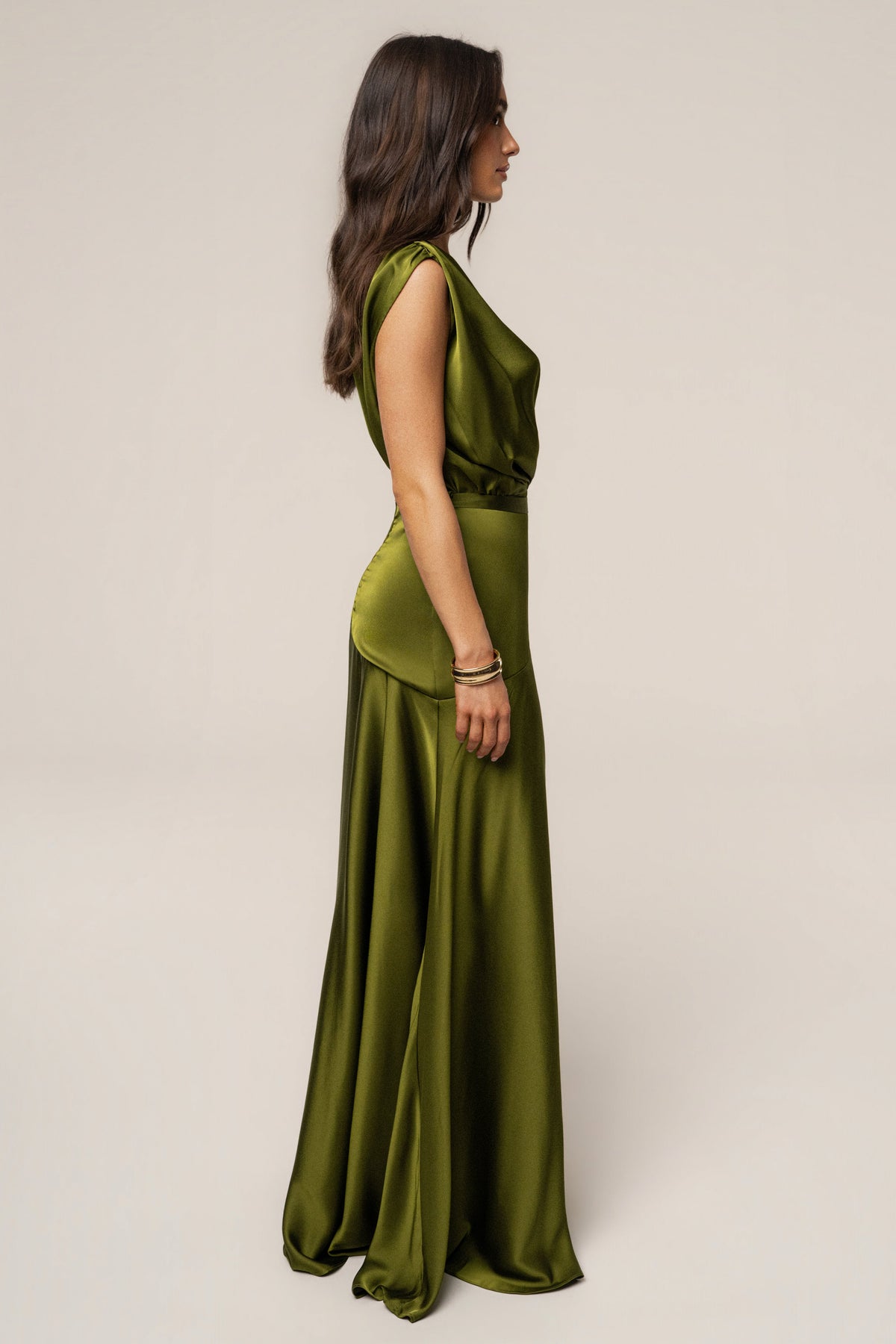 Olive Amalia Satin Maxi Dress