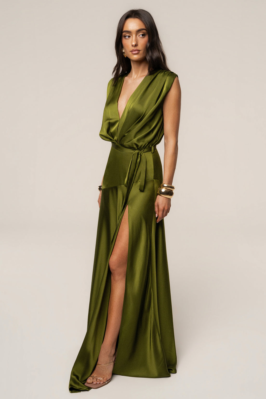Olive Amalia Satin Maxi Dress