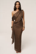 Bronze Metallic Celestina Draped Maxi Dress