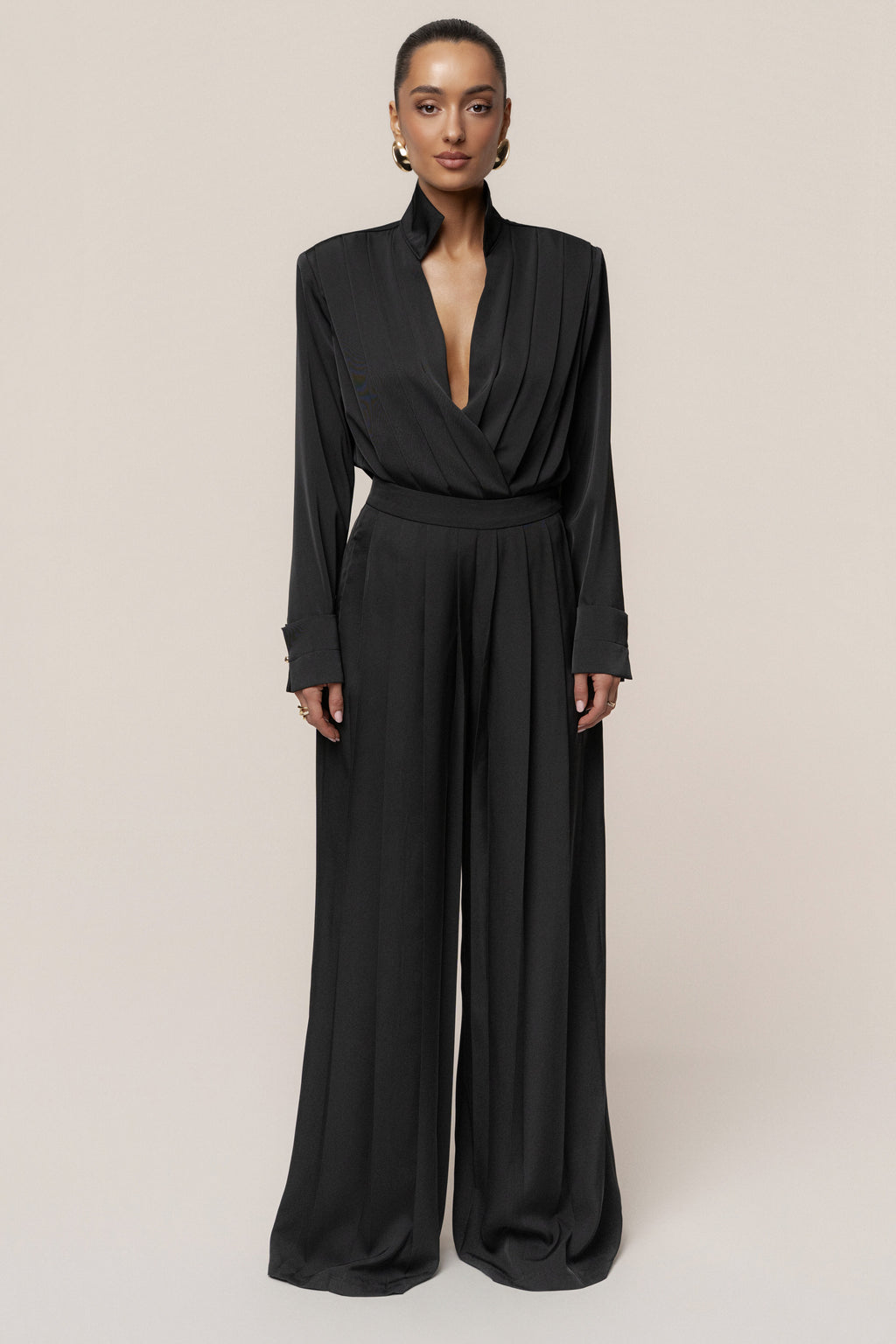 Black Visionary Pleated Bodysuit