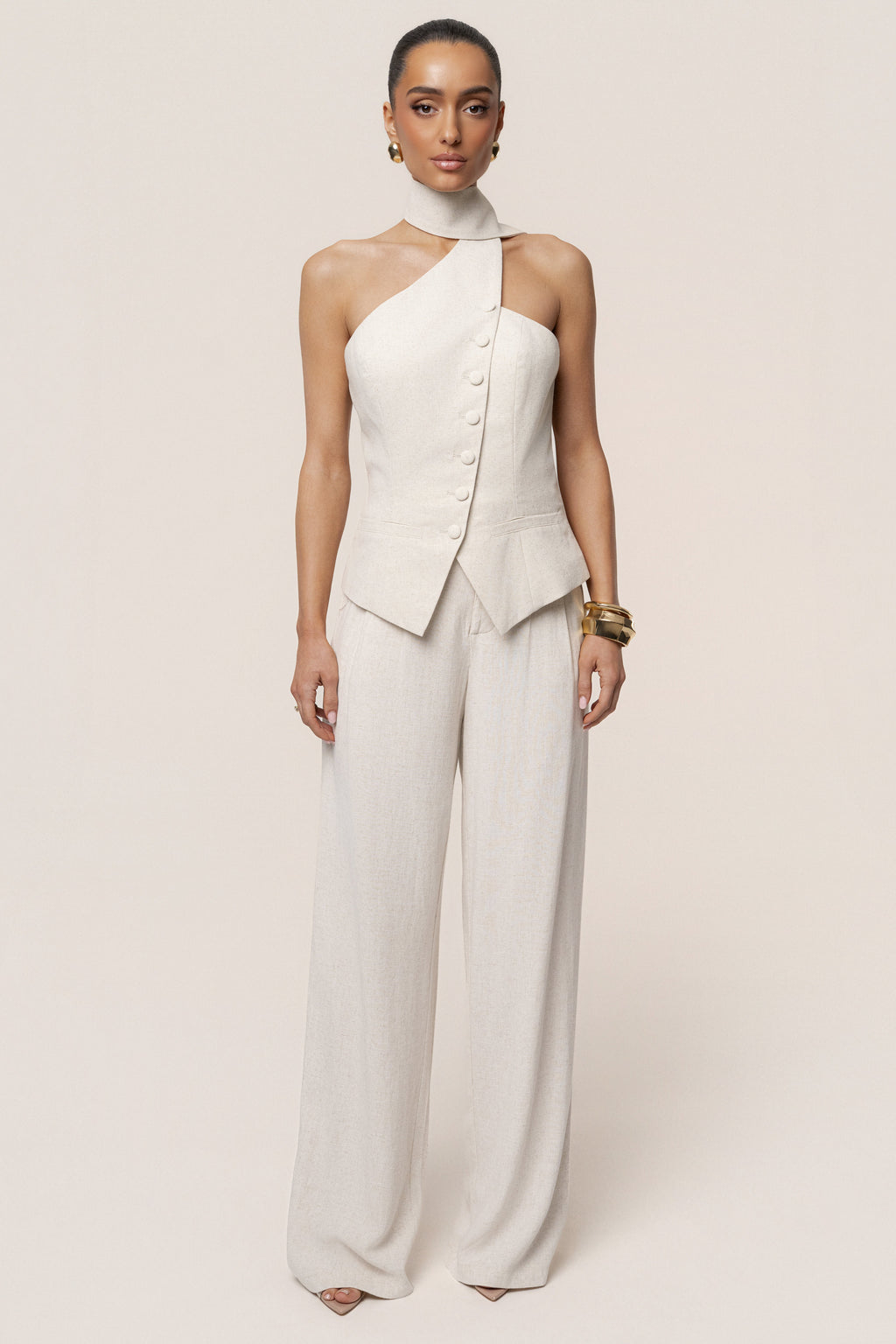 Oatmeal Asymmetric Scarf Top