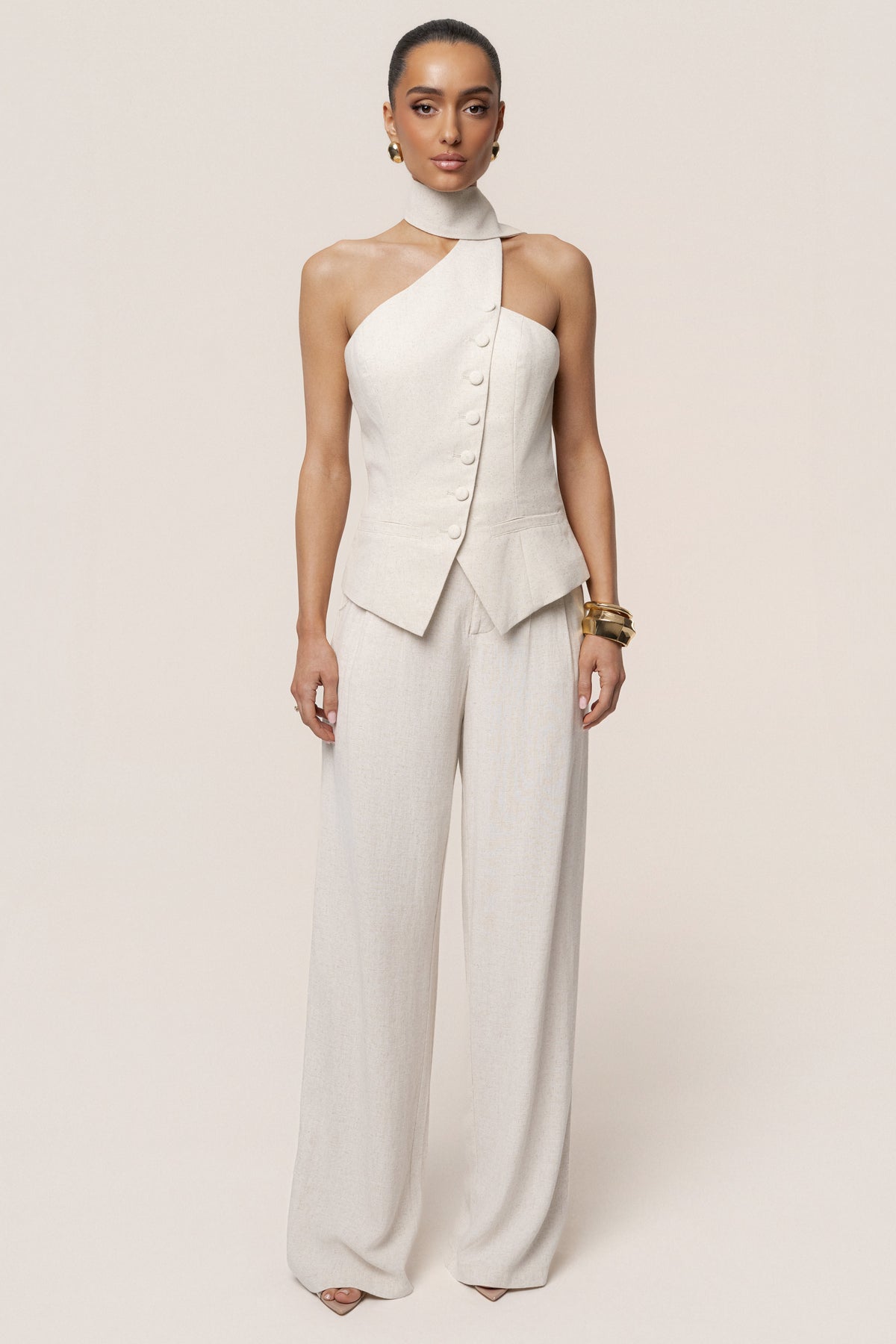 Oatmeal Asymmetric Scarf Top