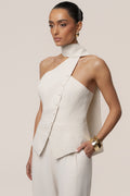 Oatmeal Asymmetric Scarf Top