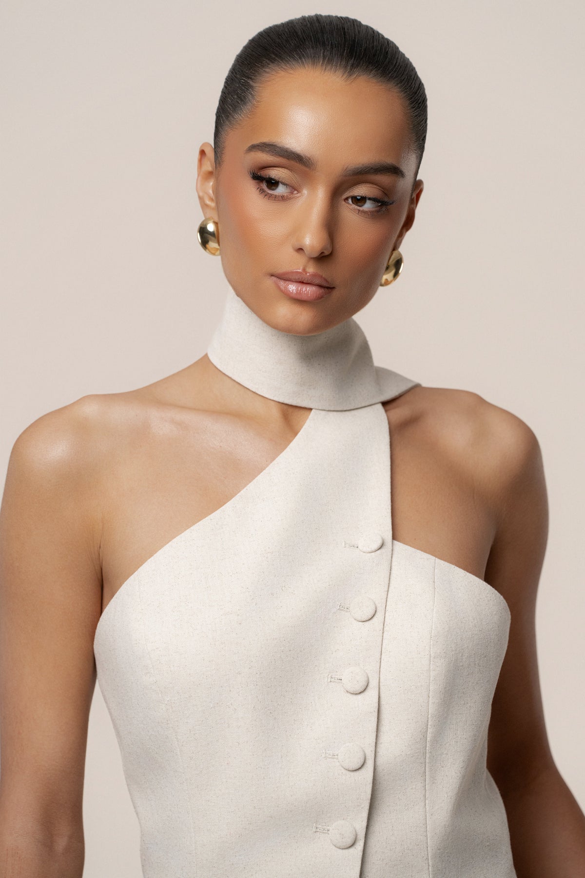 Oatmeal Asymmetric Scarf Top