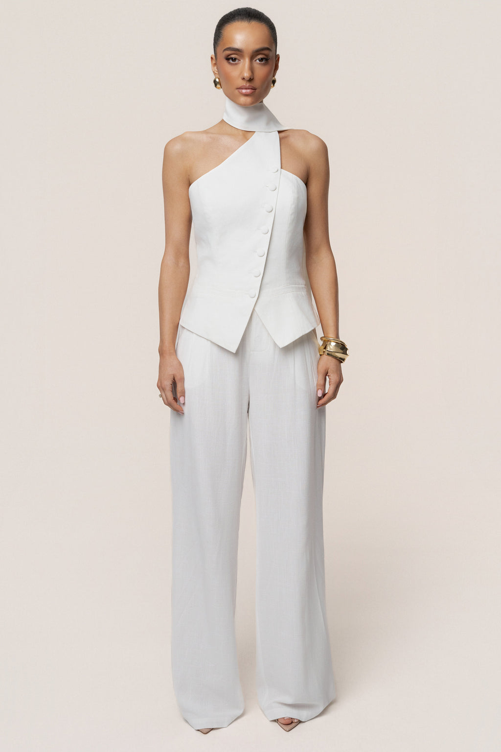 Ivory Asymmetric Scarf Top