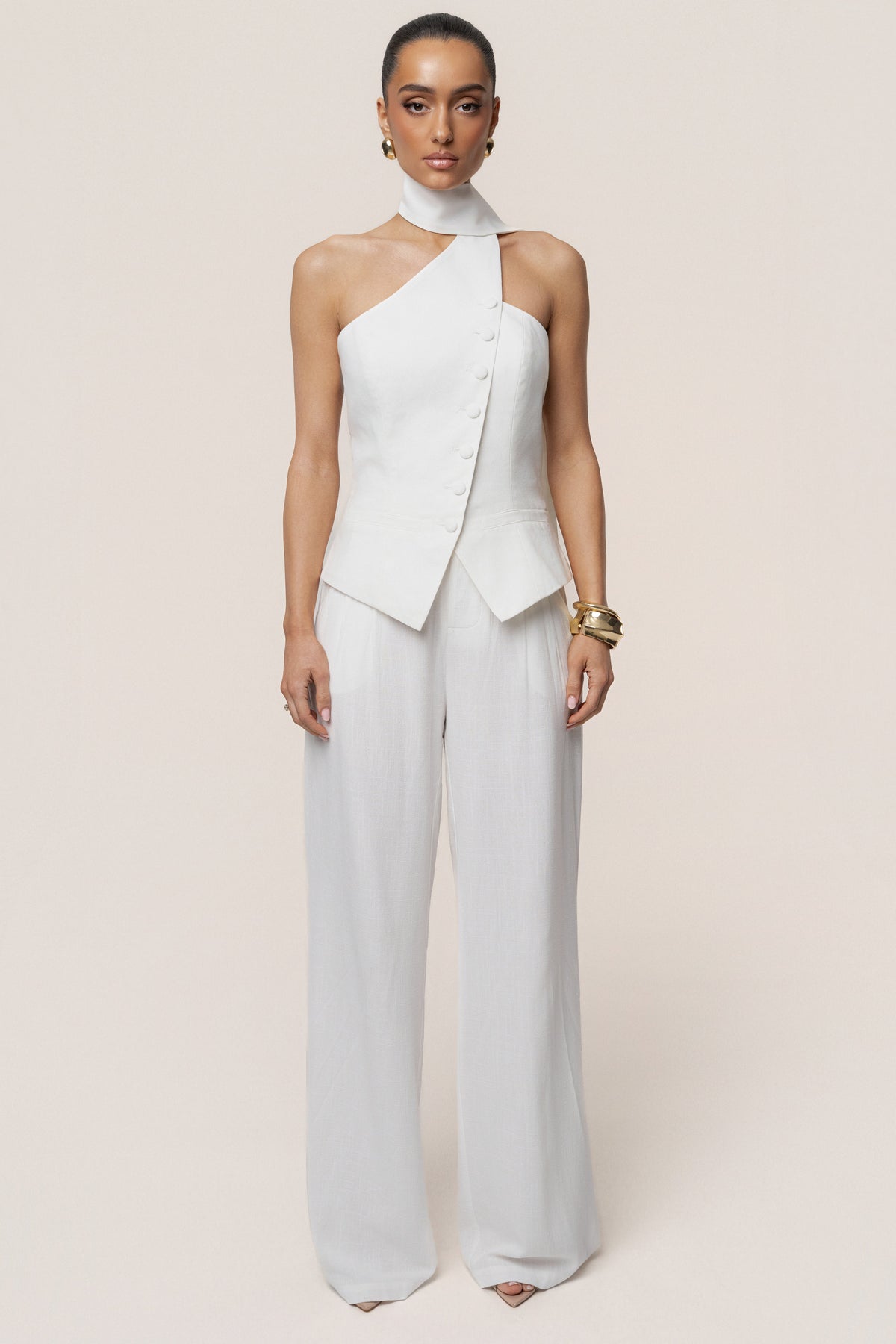 Ivory Asymmetric Scarf Top