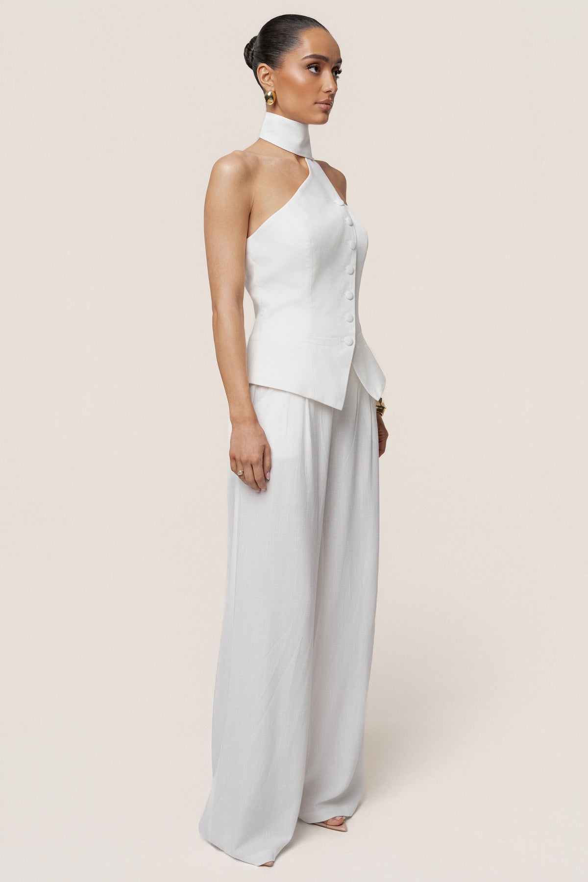 Ivory Asymmetric Scarf Top