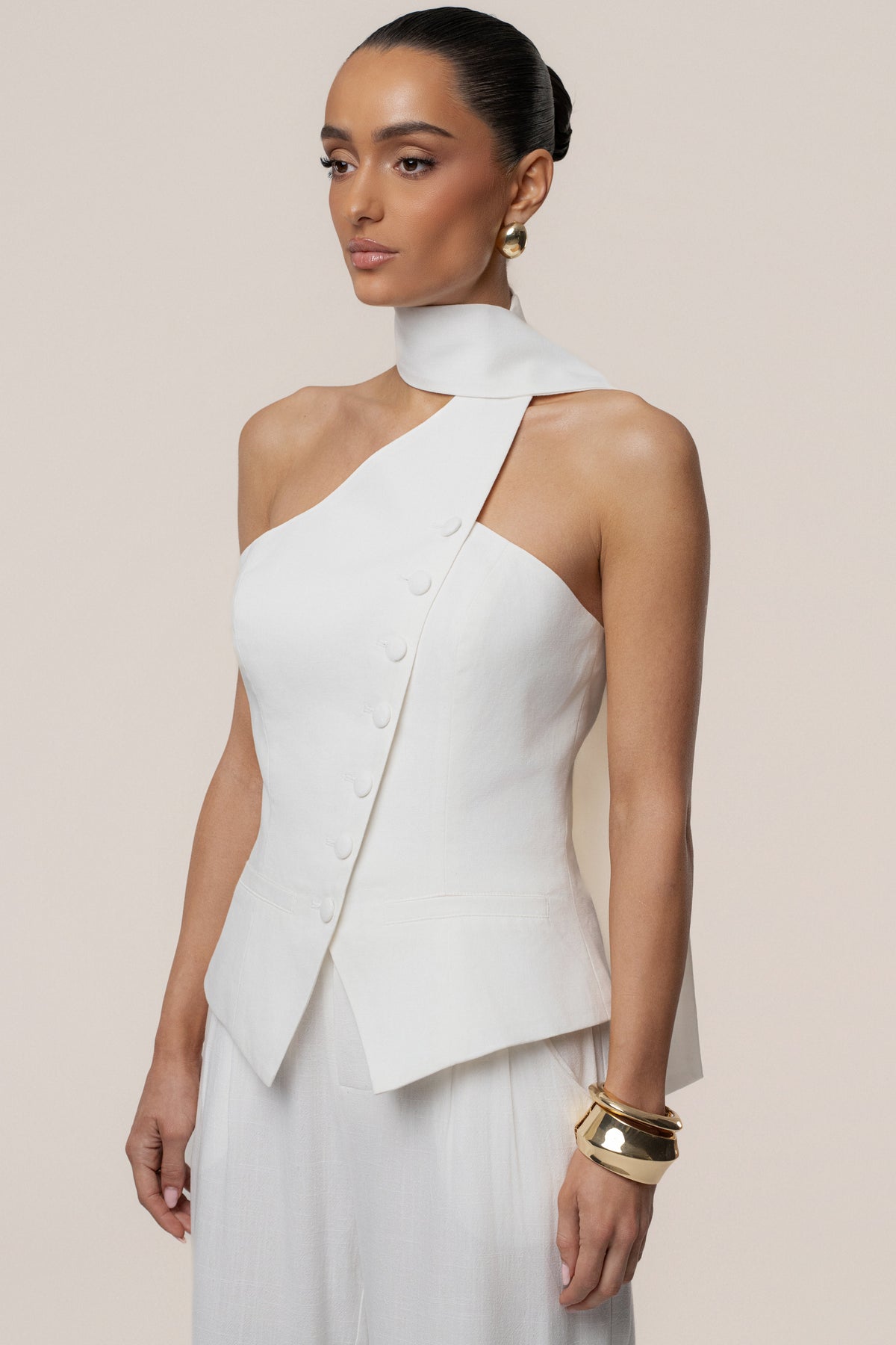 Ivory Asymmetric Scarf Top