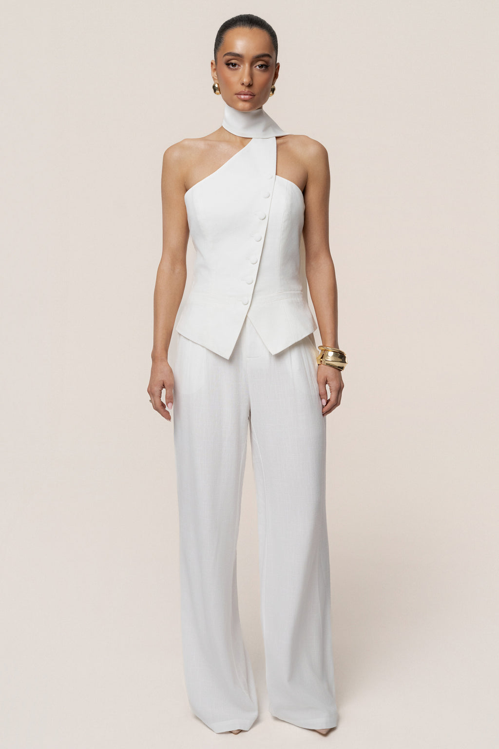 Ivory Asymmetric Scarf Top