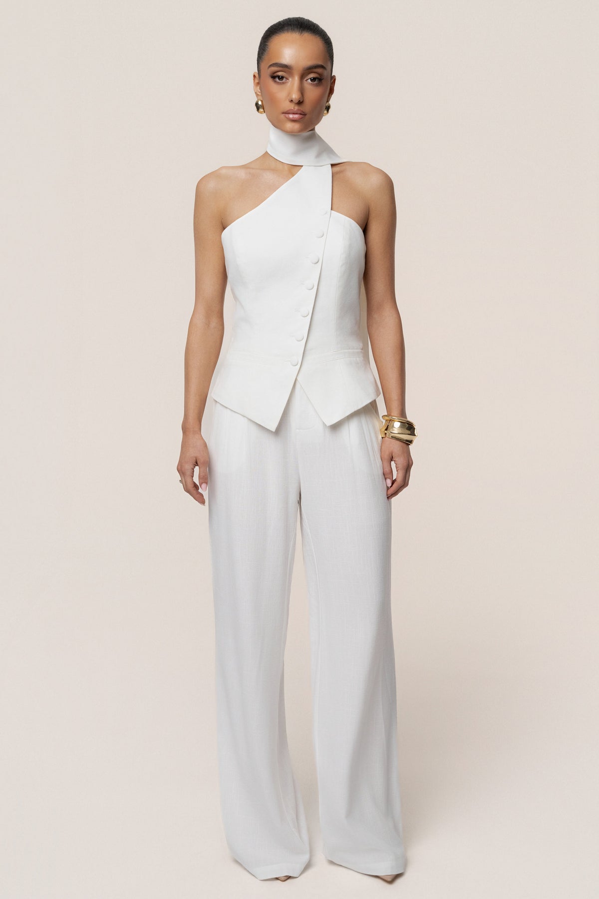 Ivory Asymmetric Scarf Top