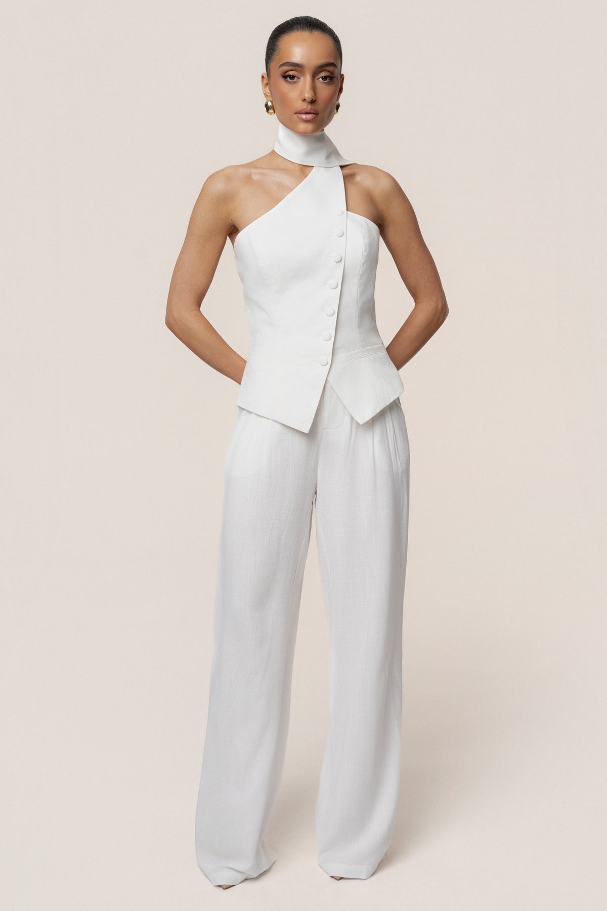 Ivory Asymmetric Scarf Top