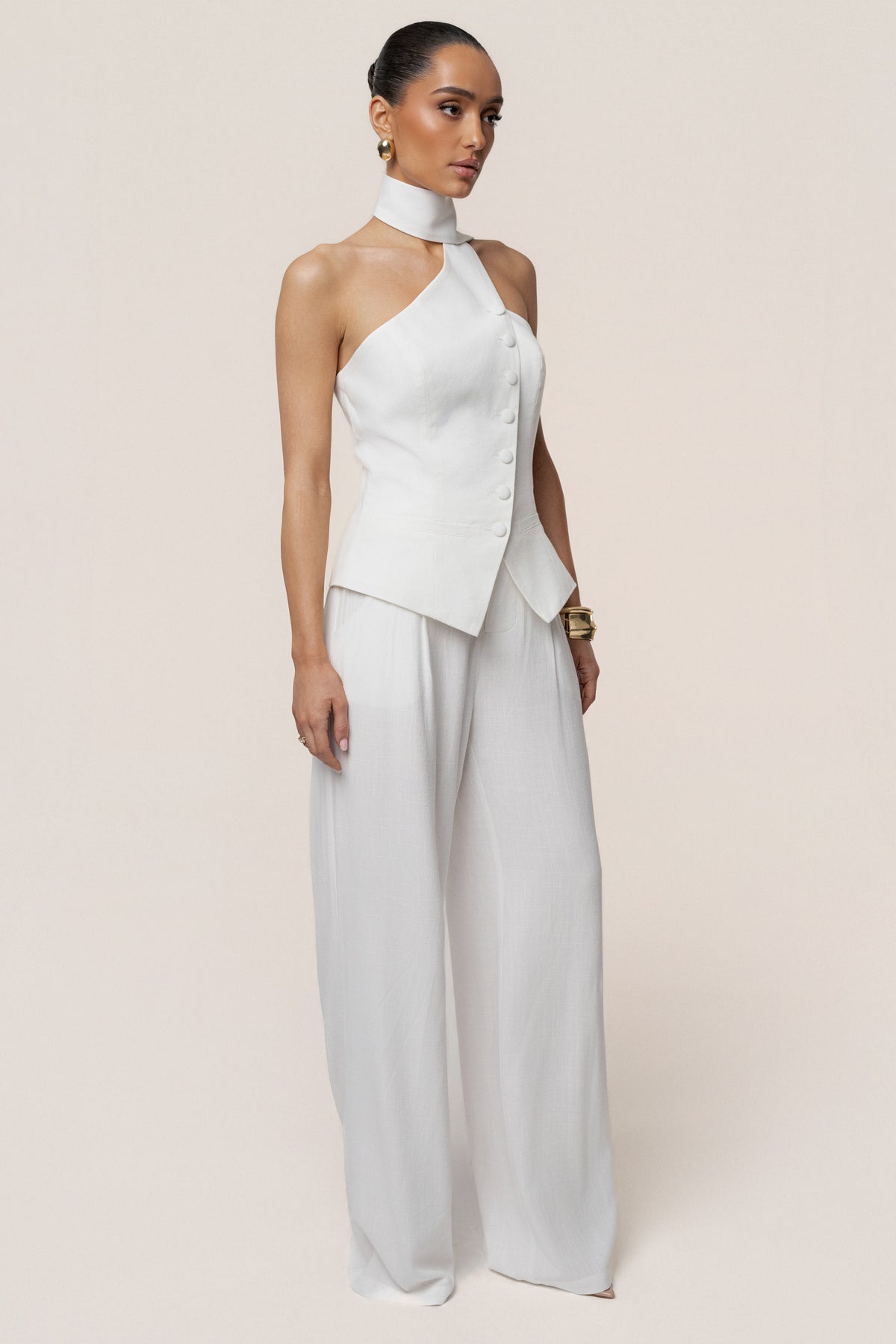 Ivory Asymmetric Scarf Top