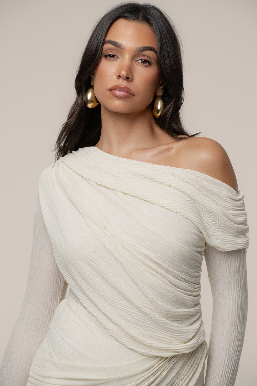 Ivory Textured One Shoulder Bodysuit