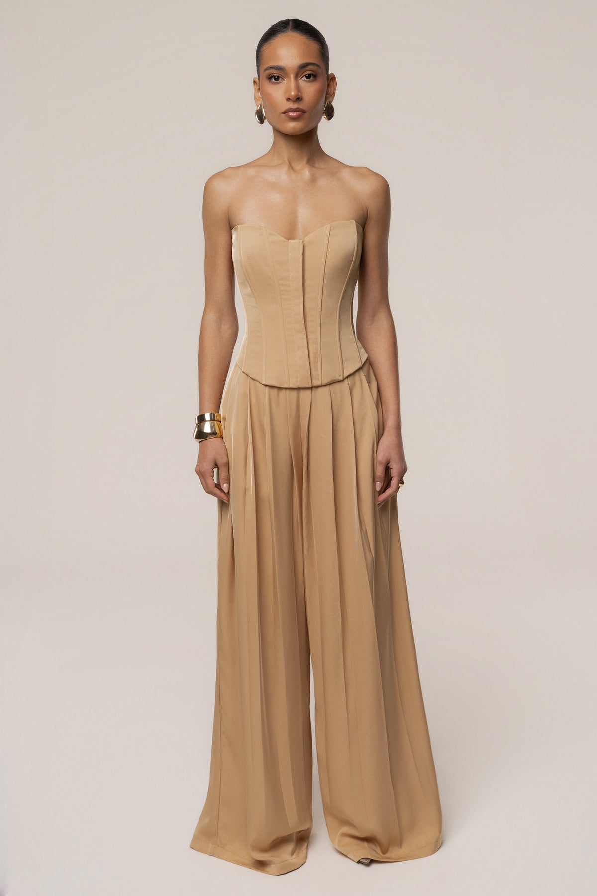 Beige Viv Satin Bustier Top