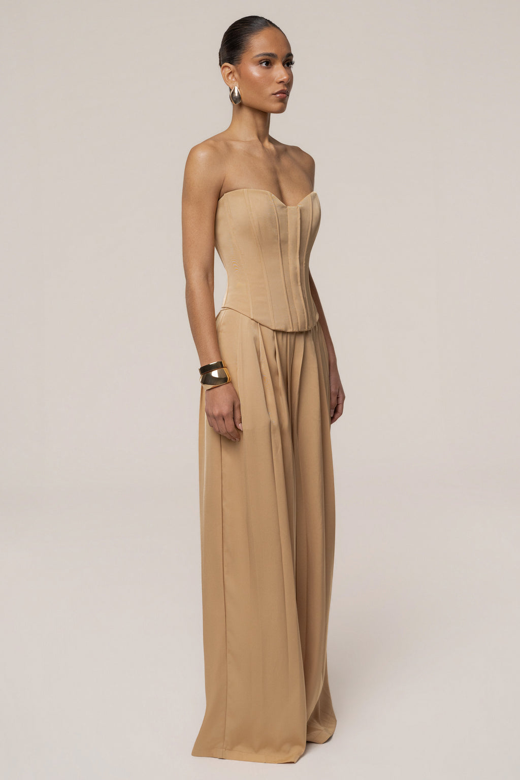 Beige Viv Satin Bustier Top
