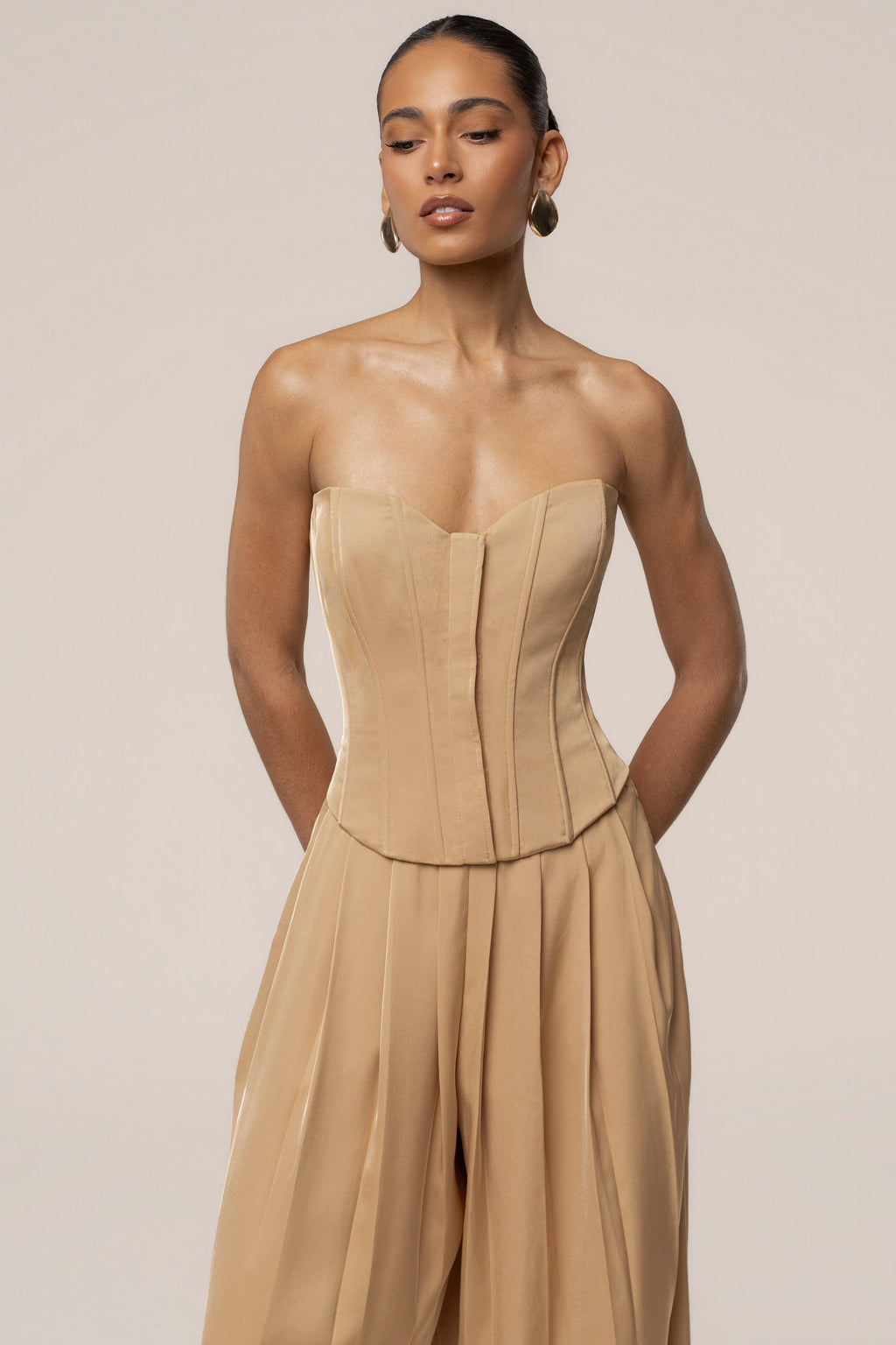 Beige Viv Satin Bustier Top