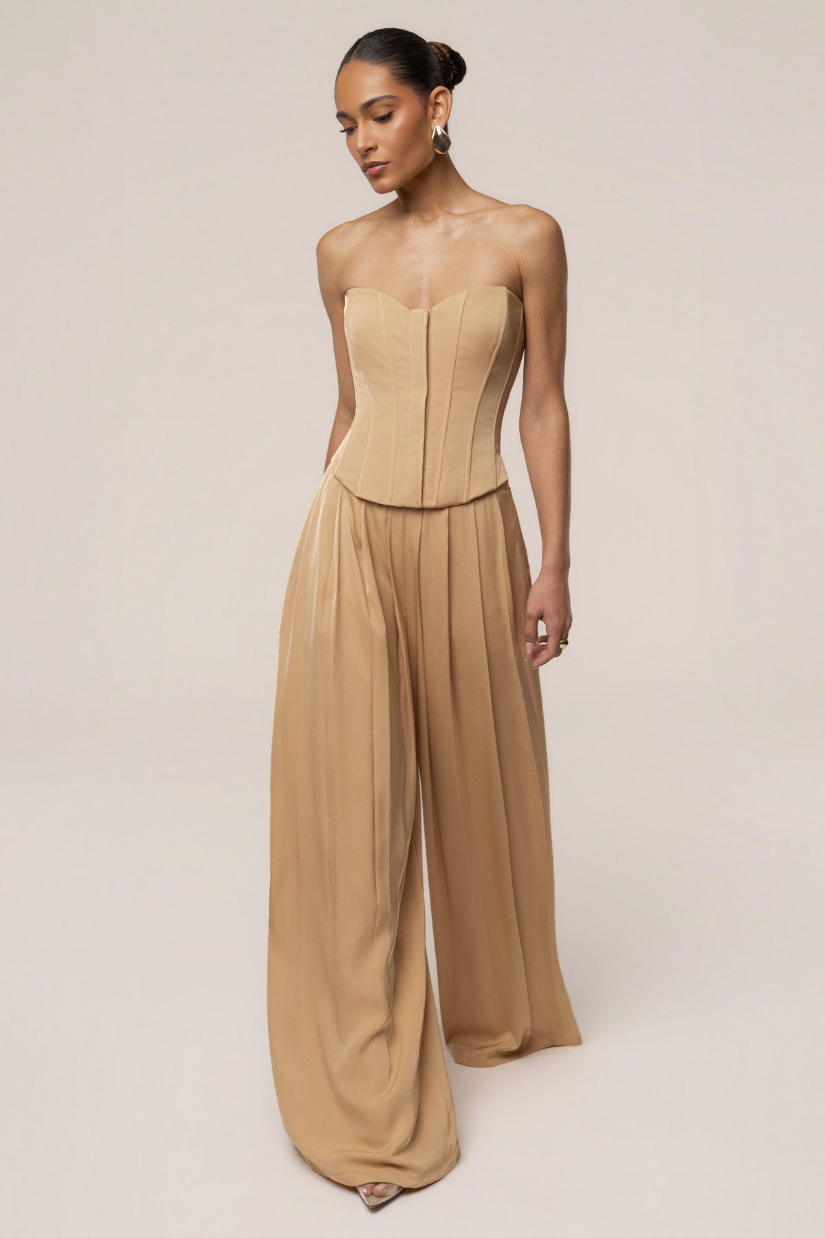 Beige Viv Satin Bustier Top