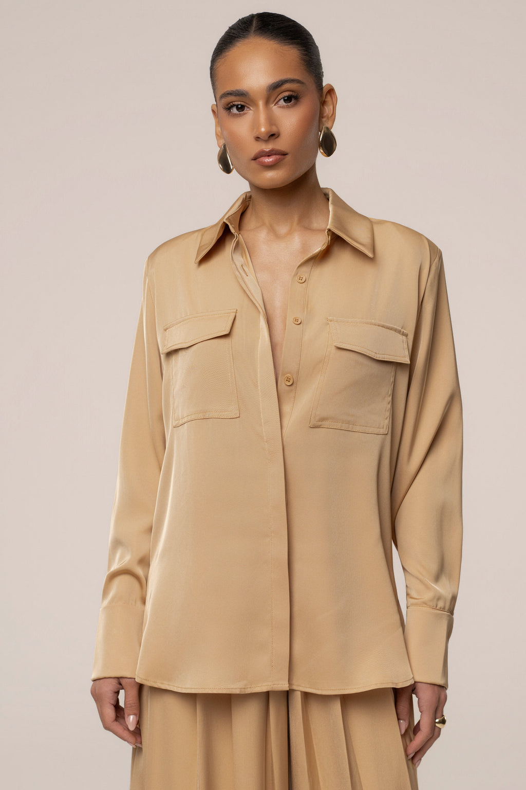 Beige Misty Button Up