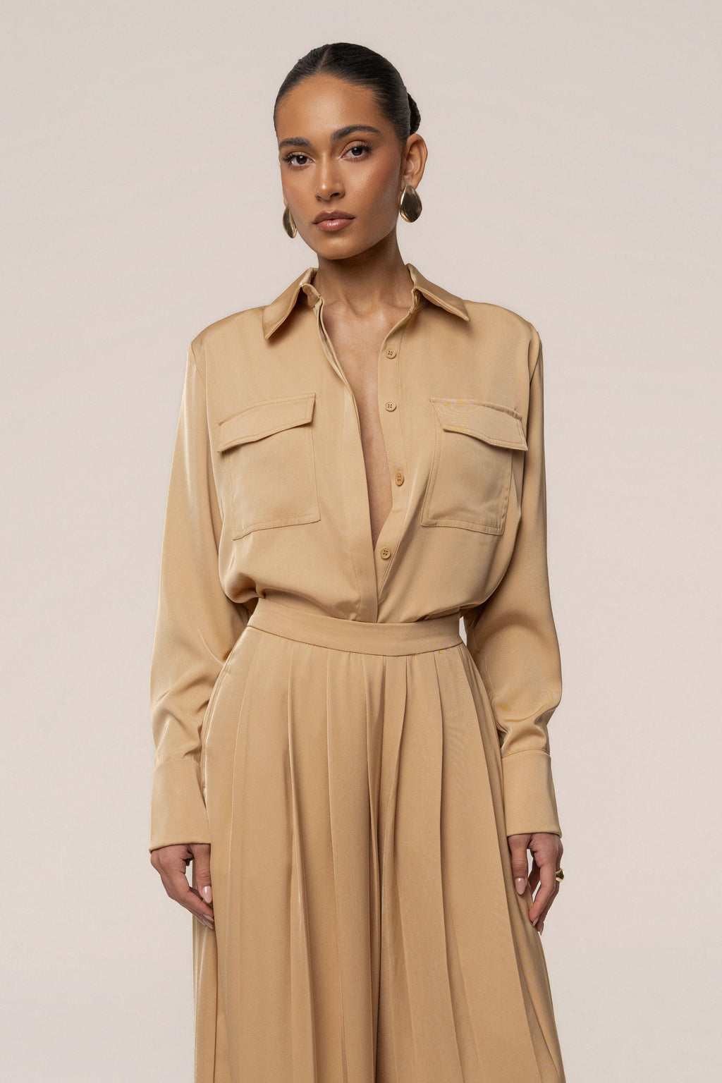 Beige Misty Button Up