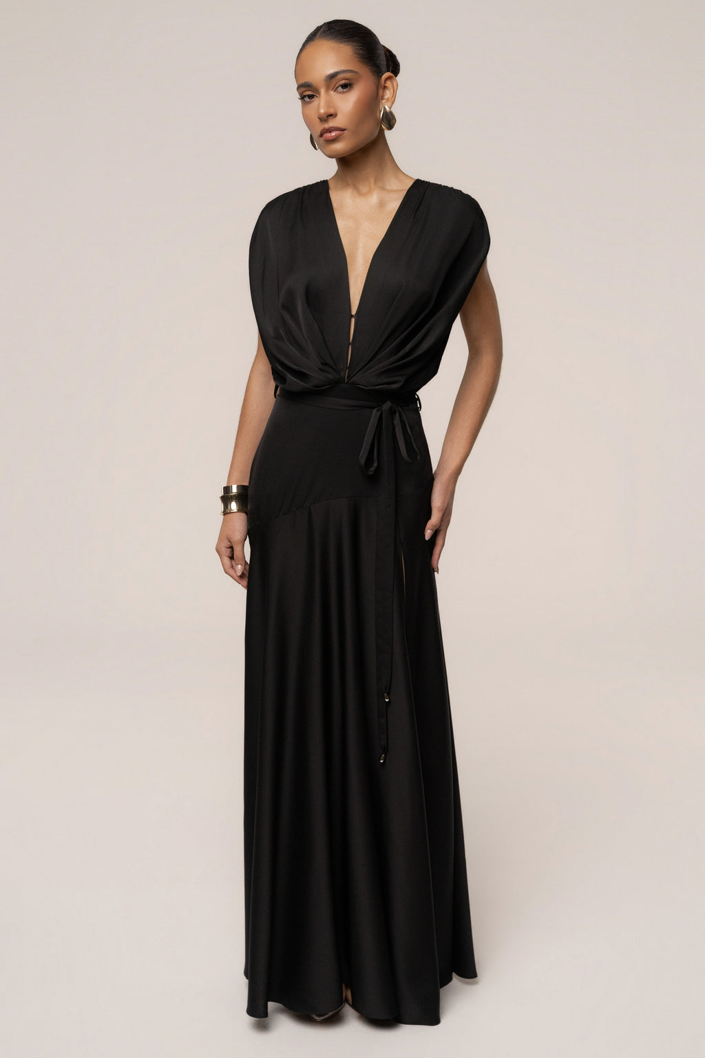 Black Amalia Satin Maxi Dress