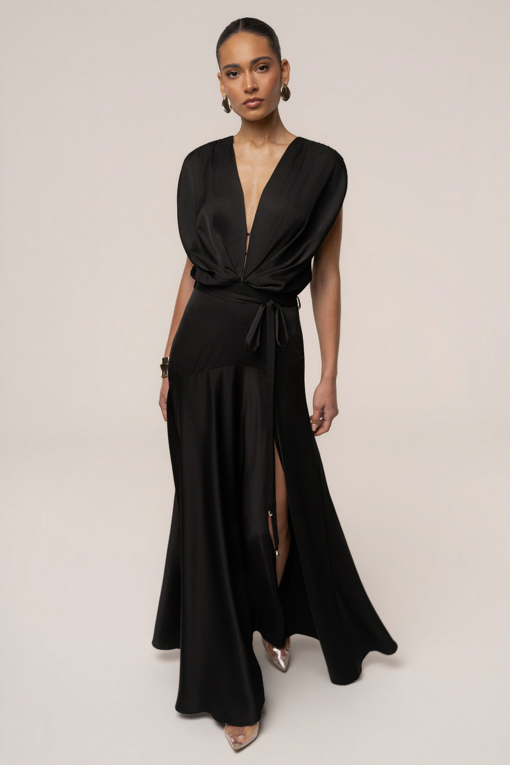 Black Amalia Satin Maxi Dress