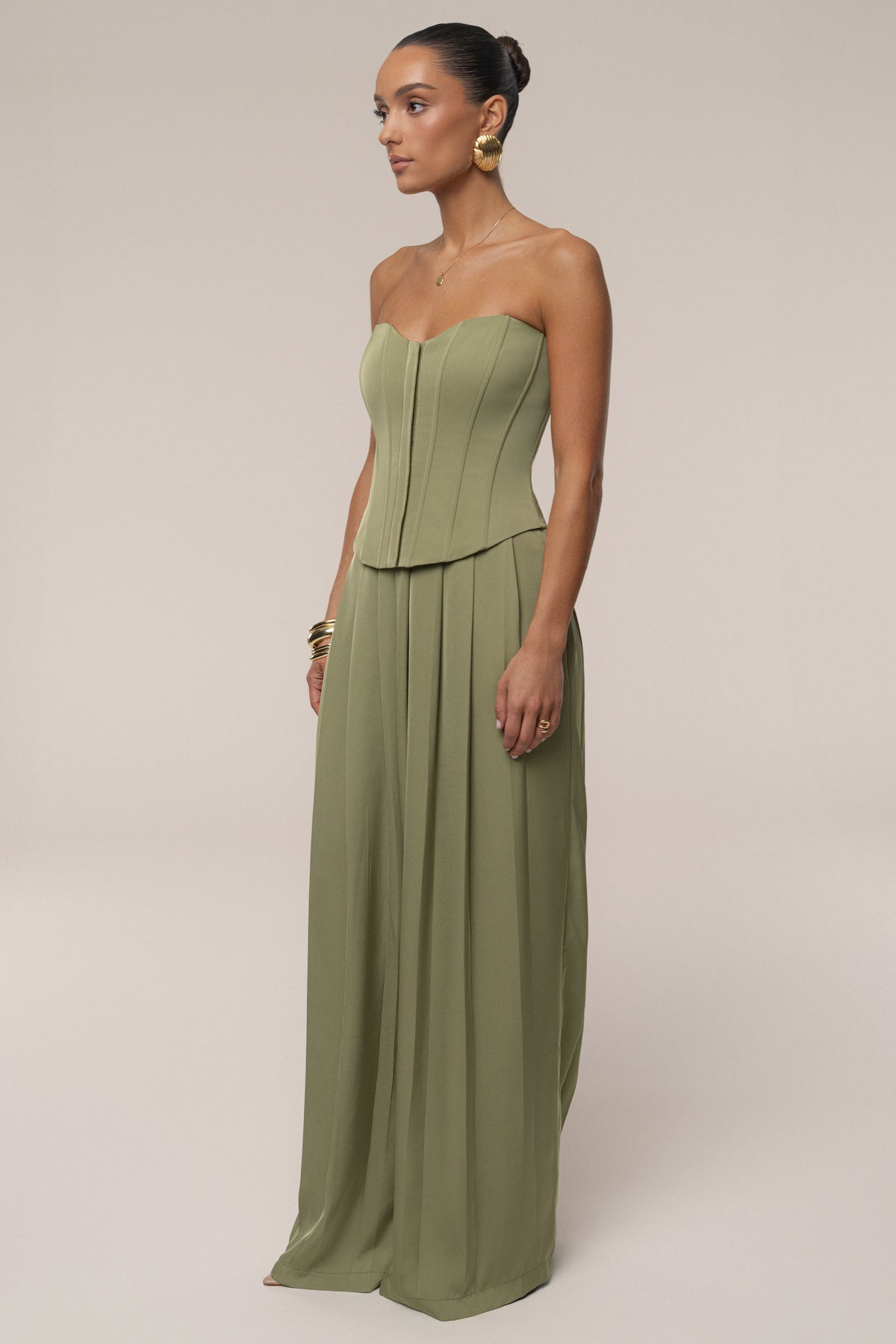 Olive Clara Wide Leg Pleated Trousers