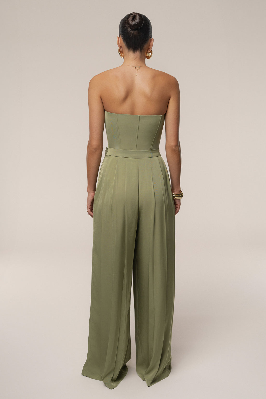 Olive Clara Wide Leg Pleated Trousers